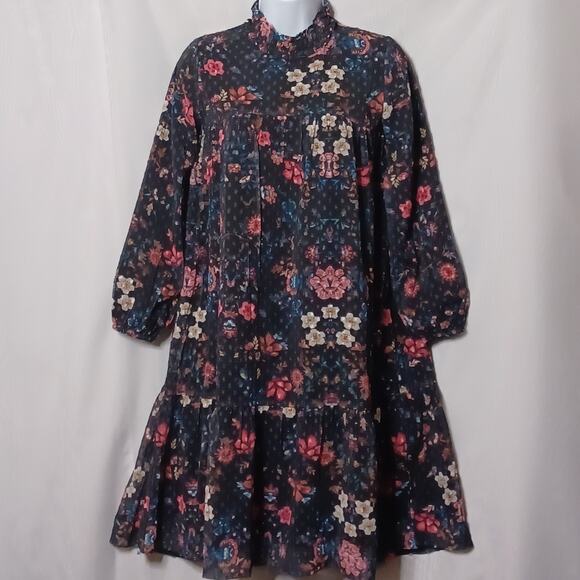 To La Roo Girls Black Floral  Tunic Neck Midi Dress. Size 14 - Picture 7 of 15